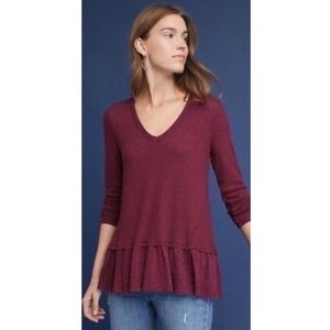 Anthro Eri + Ali Waffle Knit Peplum Hem Blouse